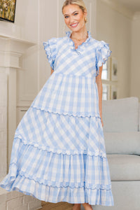 NURSING COLLECION: Worth Repeating Light Blue Gingham Midi Dress