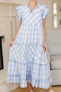 NURSING COLLECION: Worth Repeating Light Blue Gingham Midi Dress