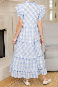 NURSING COLLECION: Worth Repeating Light Blue Gingham Midi Dress