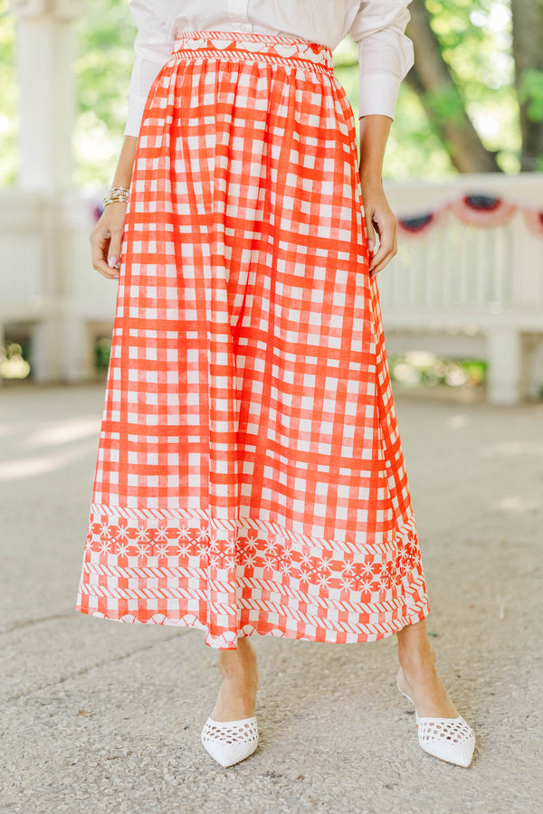Where You Shine Red Gingham Midi Skirt
