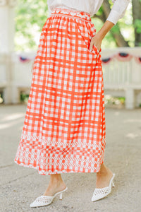Where You Shine Red Gingham Midi Skirt