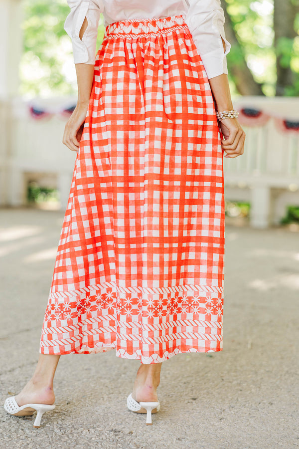 Where You Shine Red Gingham Midi Skirt