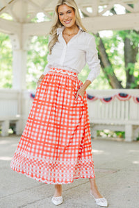 Where You Shine Red Gingham Midi Skirt