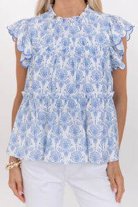 Painted Petals Light Blue Toile Blouse
