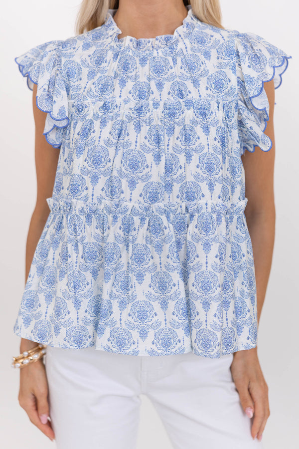 Painted Petals Light Blue Toile Blouse