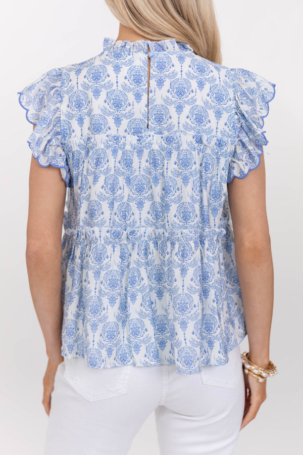 Painted Petals Light Blue Toile Blouse