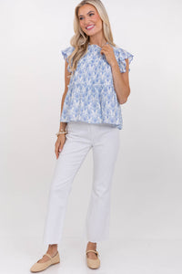 Painted Petals Light Blue Toile Blouse