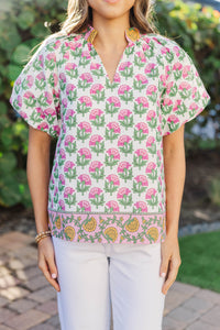 Whispering Garden Pink Medallion Blouse