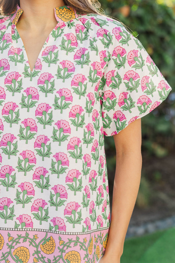 Whispering Garden Pink Medallion Blouse