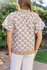 Whispering Garden Pink Medallion Blouse