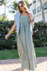 Polished And Pretty Green Striped Maxi Dress