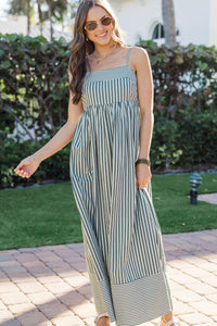 Polished And Pretty Green Striped Maxi Dress