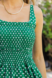 Fresh And Feminine Green Polka Dot Midi Dress