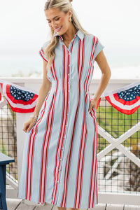 Feels Feminine Blue Striped Midi Dress
