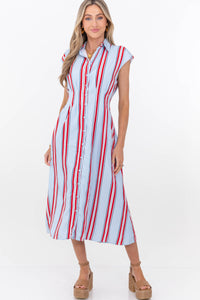 Feels Feminine Blue Striped Midi Dress