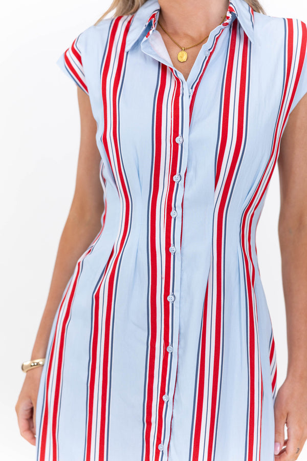 Feels Feminine Blue Striped Midi Dress