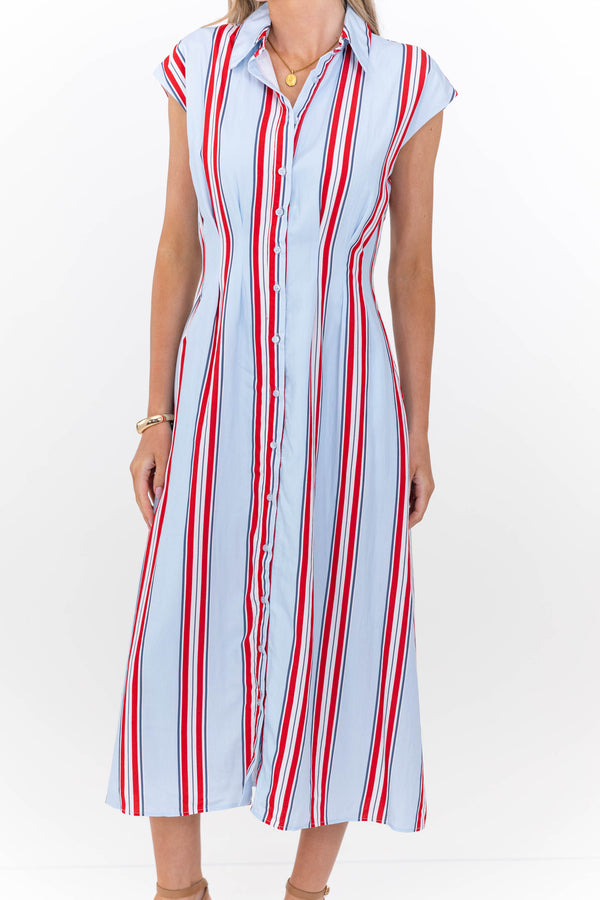 Feels Feminine Blue Striped Midi Dress