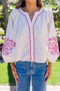 Carefree Charm Pink Embroidered Blouse