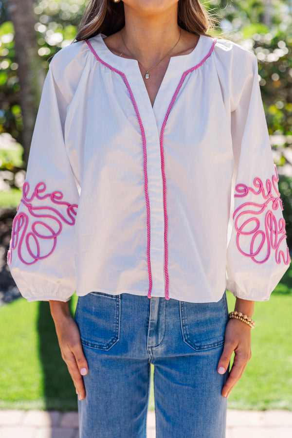 Carefree Charm Pink Embroidered Blouse
