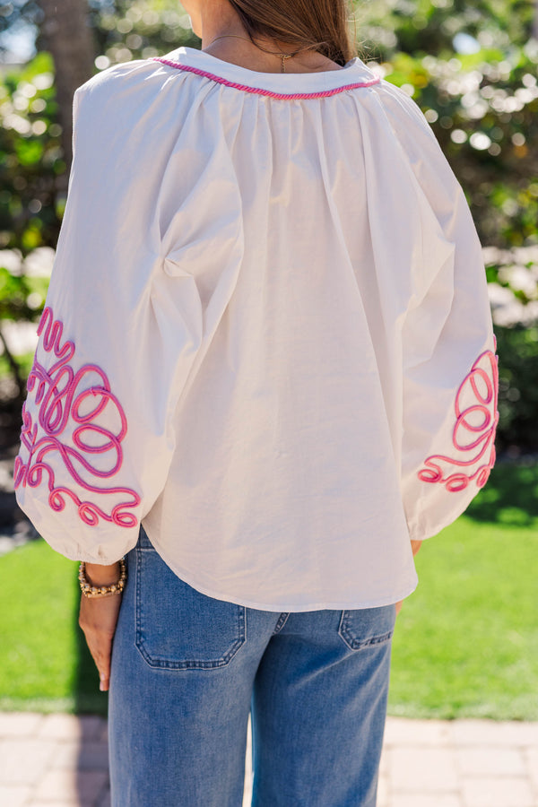 Carefree Charm Pink Embroidered Blouse