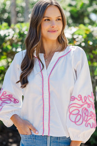 Carefree Charm Pink Embroidered Blouse