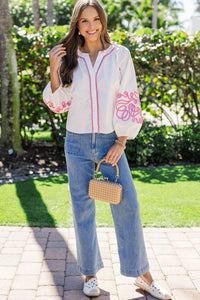 Carefree Charm Pink Embroidered Blouse
