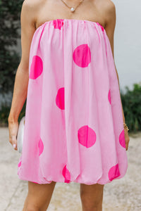 Pink Lemonade Pink Polka Dot Strapless Bubble Dress