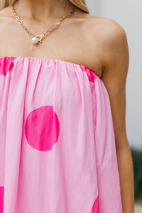 Pink Lemonade Pink Polka Dot Strapless Bubble Dress