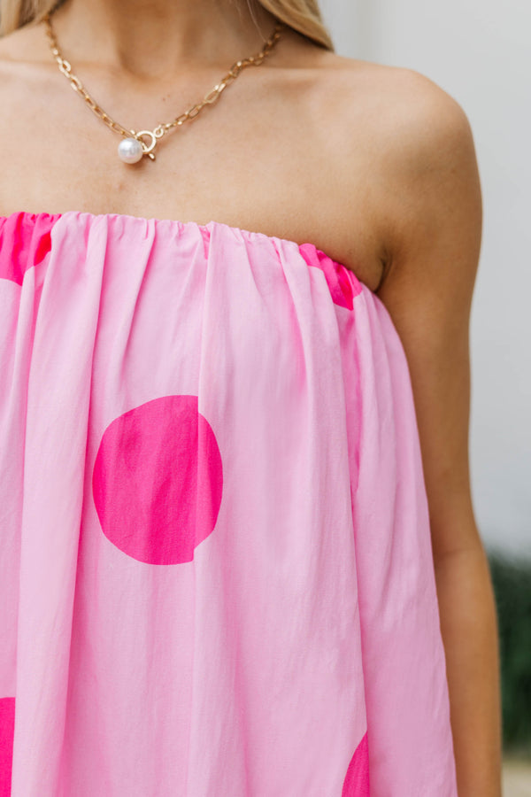 Pink Lemonade Pink Polka Dot Strapless Bubble Dress – Shop the Mint