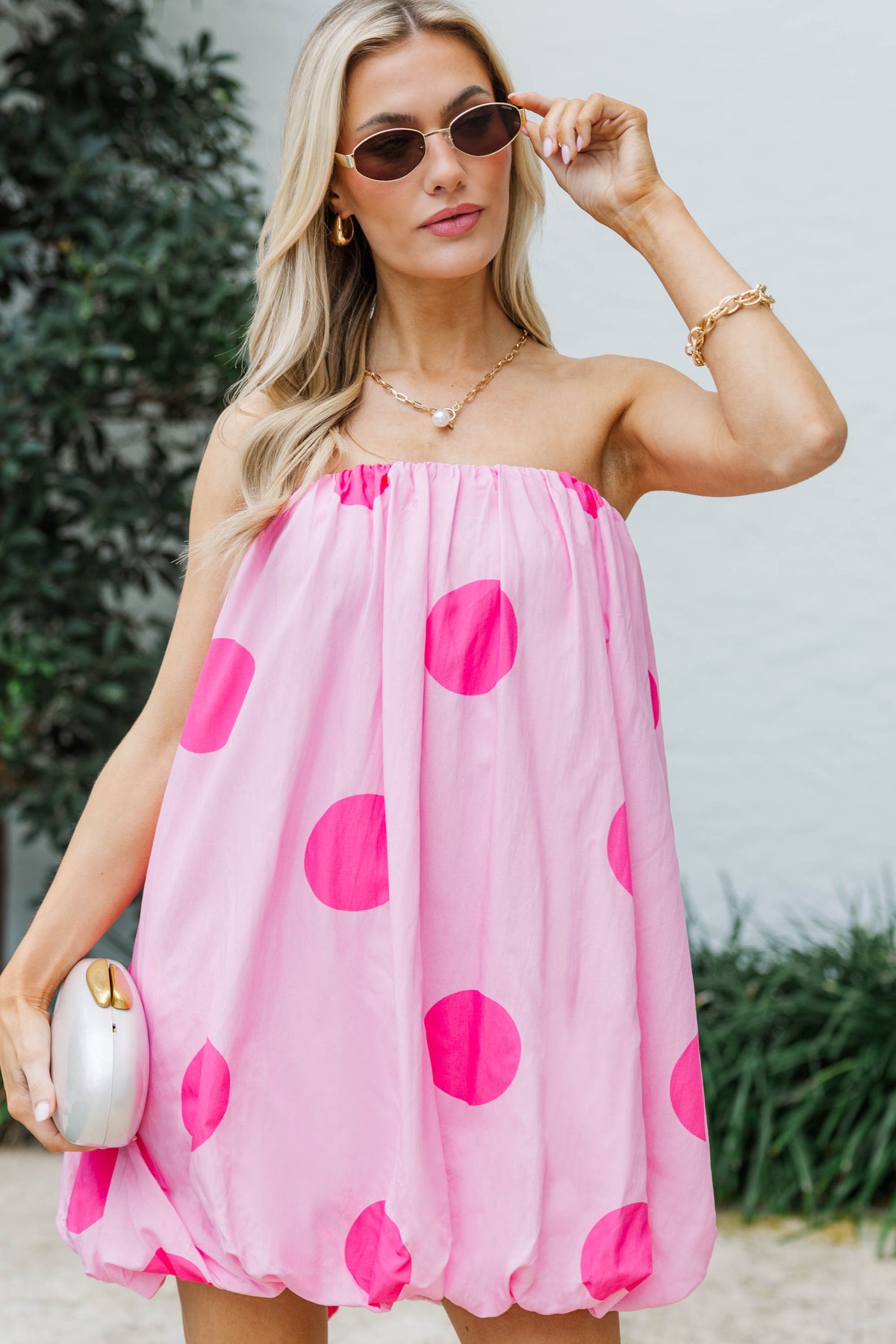 Pink Lemonade Pink Polka Dot Strapless Bubble Dress, Medium - The Mint Julep Boutique