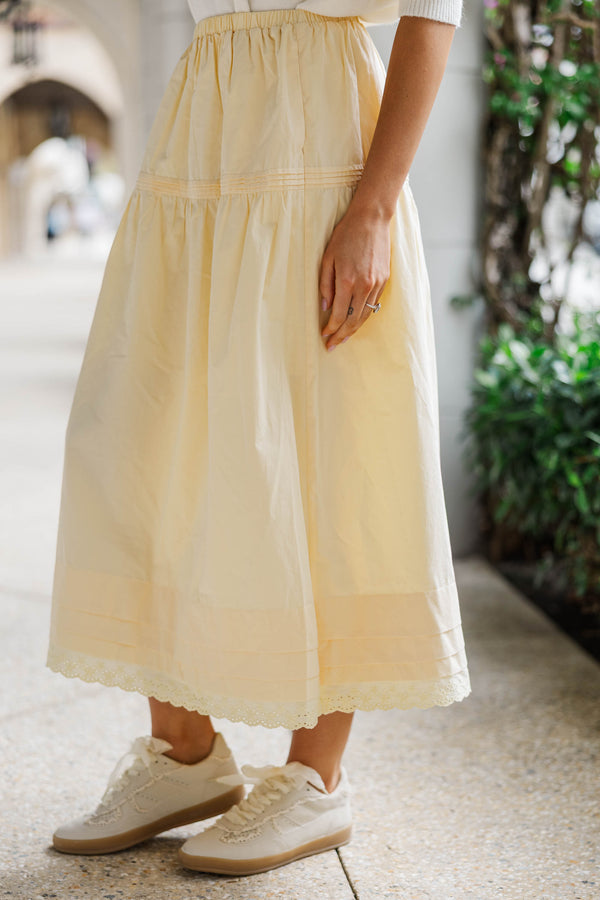 Easy Everyday Style Yellow Midi Skirt