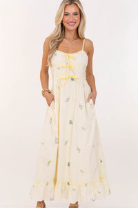 Sweetest Devotion Yellow Embroidered Midi Dress