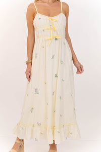 Sweetest Devotion Yellow Embroidered Midi Dress