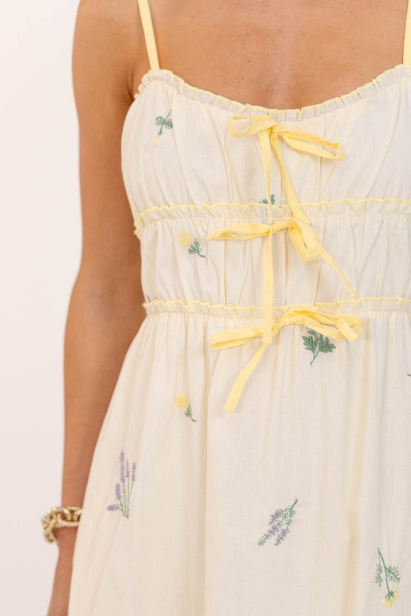Sweetest Devotion Yellow Embroidered Midi Dress – Shop the Mint