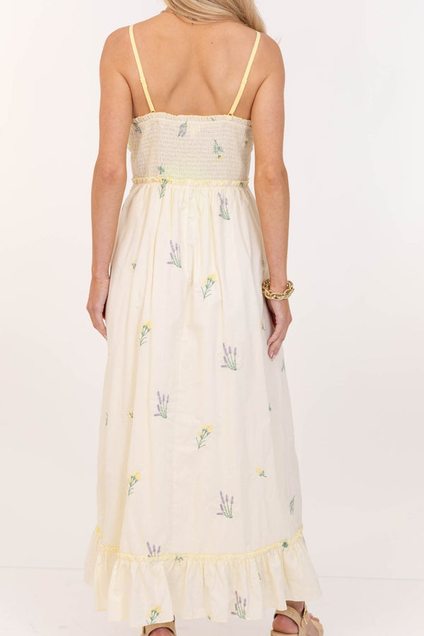 Sweetest Devotion Yellow Embroidered Midi Dress