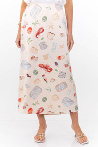 Always Feels Just Right Taupe Seafood Icon Midi Skirt
