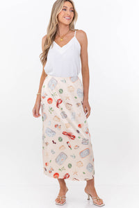 Always Feels Just Right Taupe Seafood Icon Midi Skirt