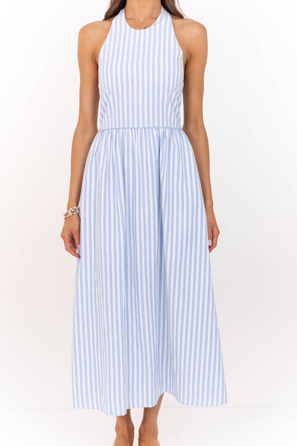 Day Maker Light Blue Striped Midi Dress