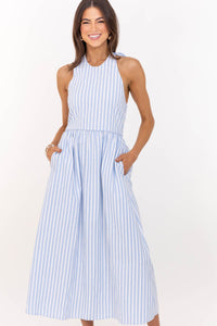 Day Maker Light Blue Striped Midi Dress