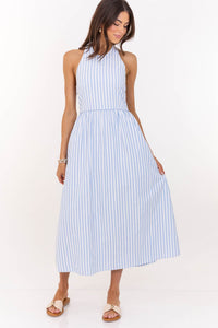 Day Maker Light Blue Striped Midi Dress