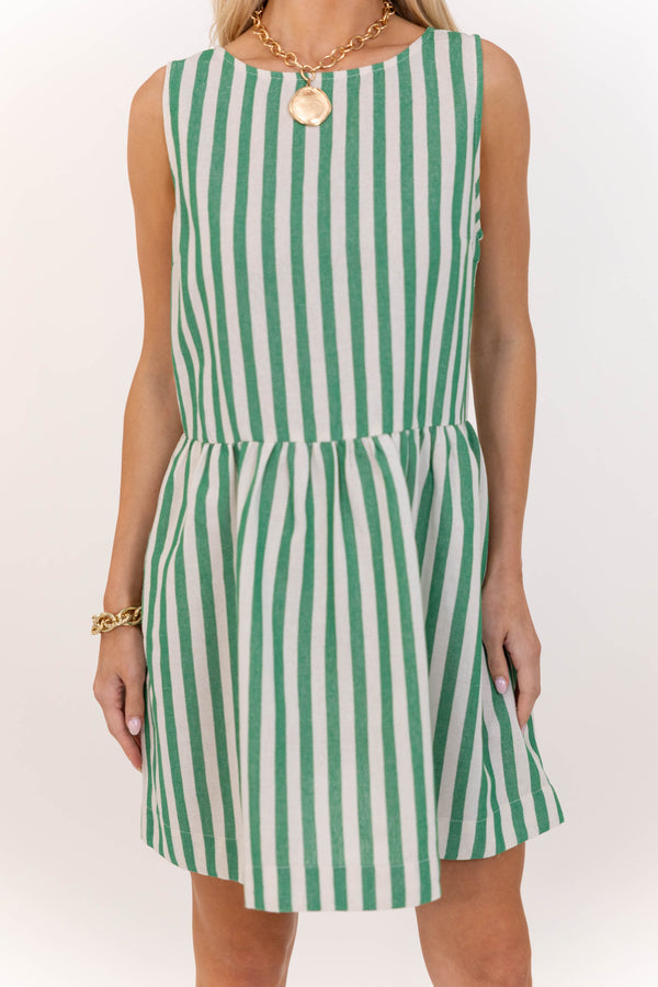 Effortless And Easy Green Striped Dress