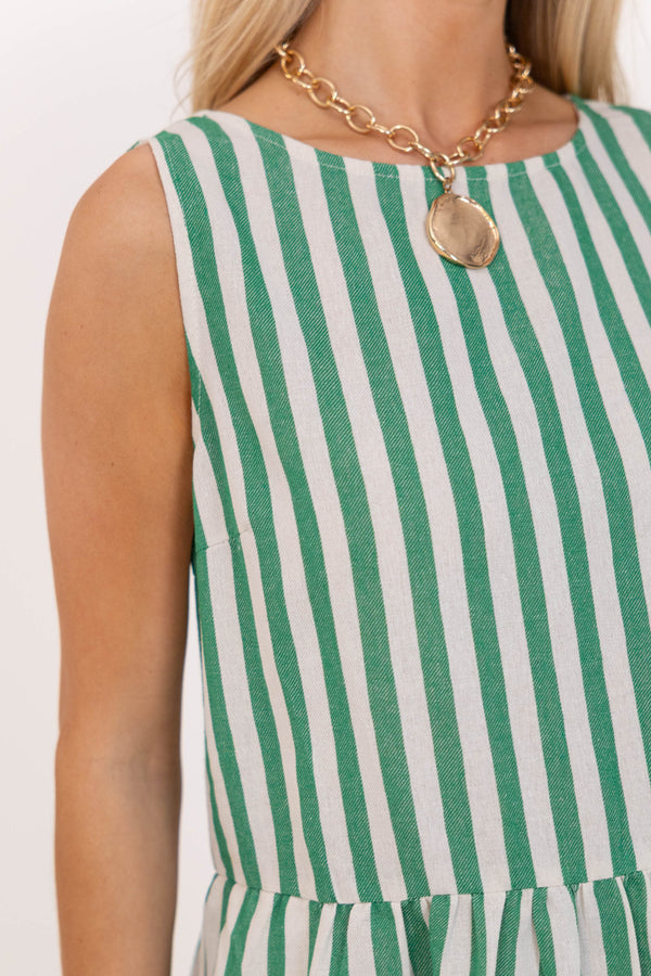 Effortless And Easy Green Striped Dress