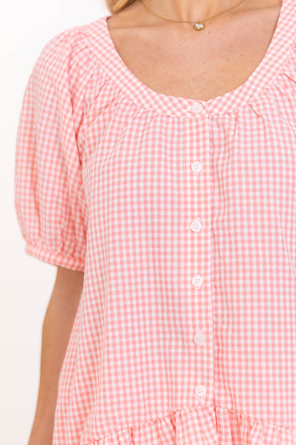 Casual Polished Pretty Red Gingham Blouse