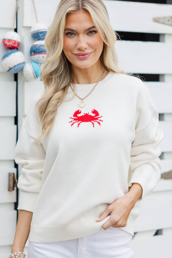 Easy Wearing White Crab Sweater