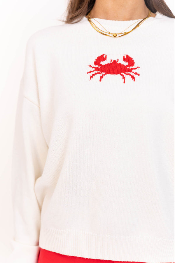 Easy Wearing White Crab Sweater