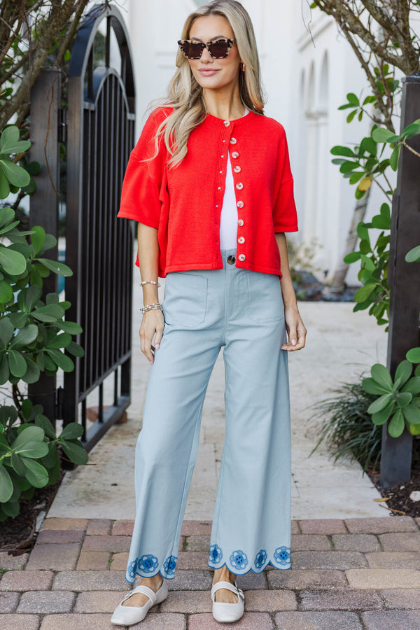 The Blossom & Grace Blue Embroidered Pants