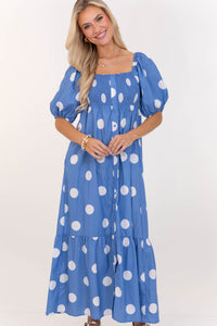 Looks Good Effortlessly Blue Polka Dot Maxi Dress