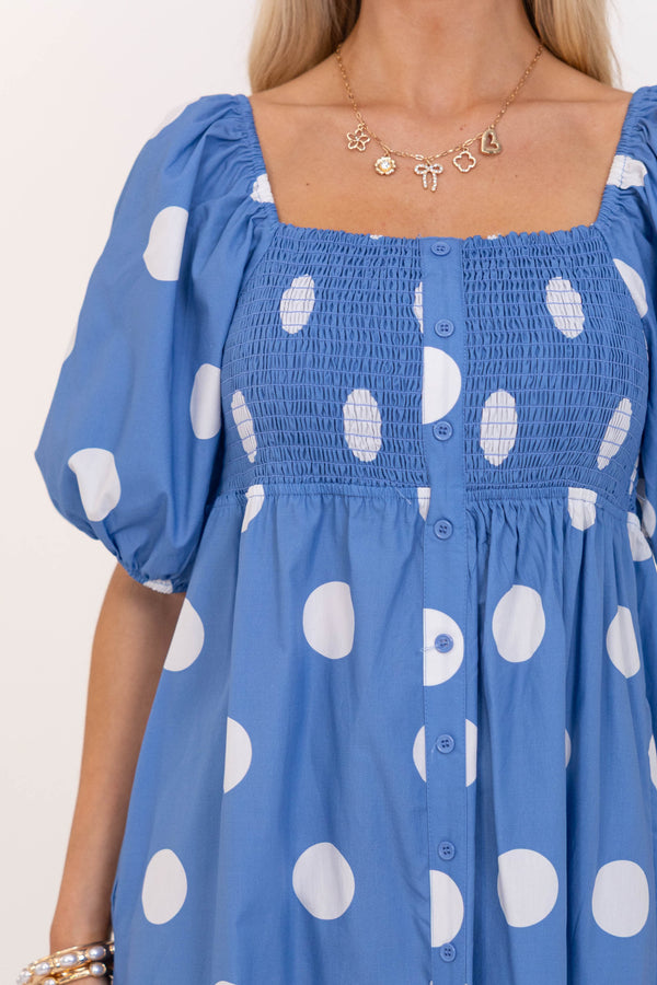 blue polka dot puff sleeve dress Buru x Ali Sisto Puff Sleeve Party Dress MINI main image 1