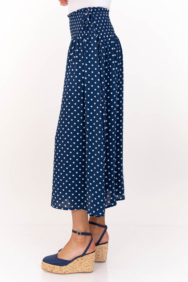 Picnic Perfect Navy Polka Dot Midi Skirt