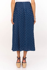 Picnic Perfect Navy Polka Dot Midi Skirt